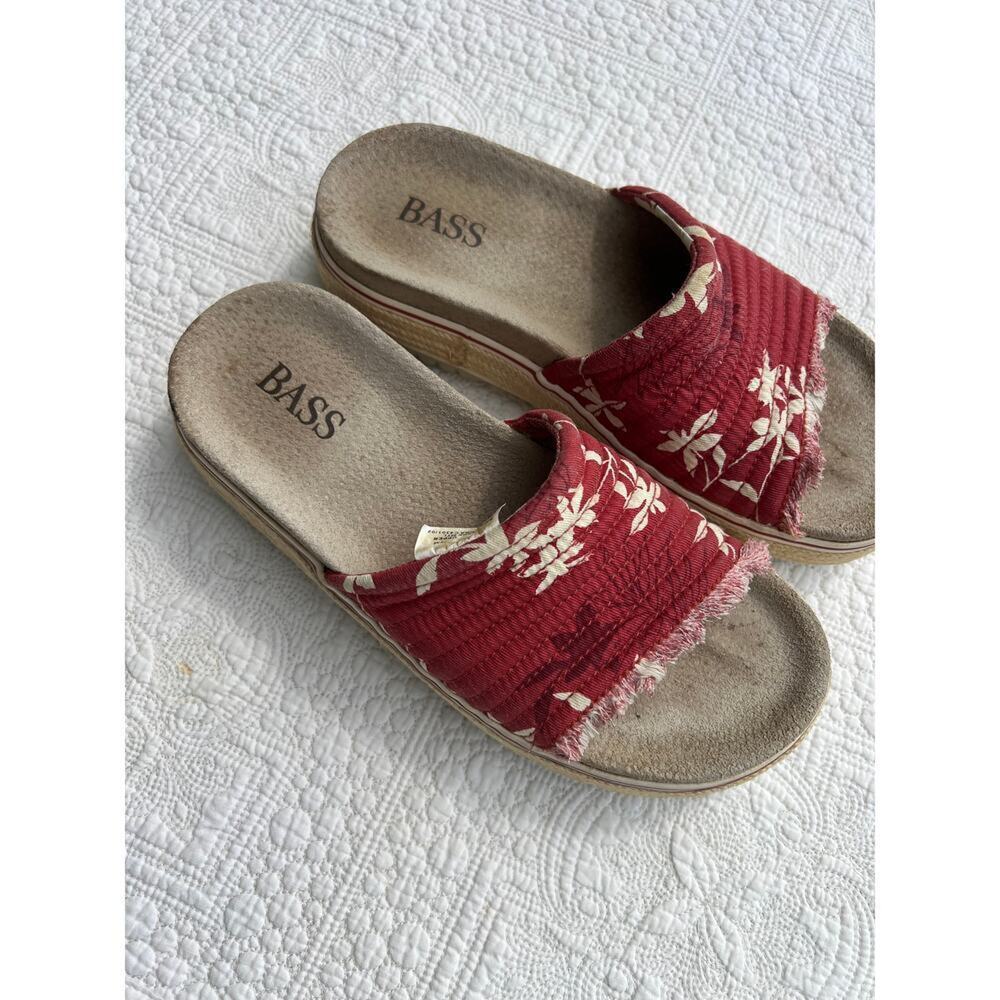 Bass Britton ll canvas red floral slip on platform sandal, women's size 7 1/2